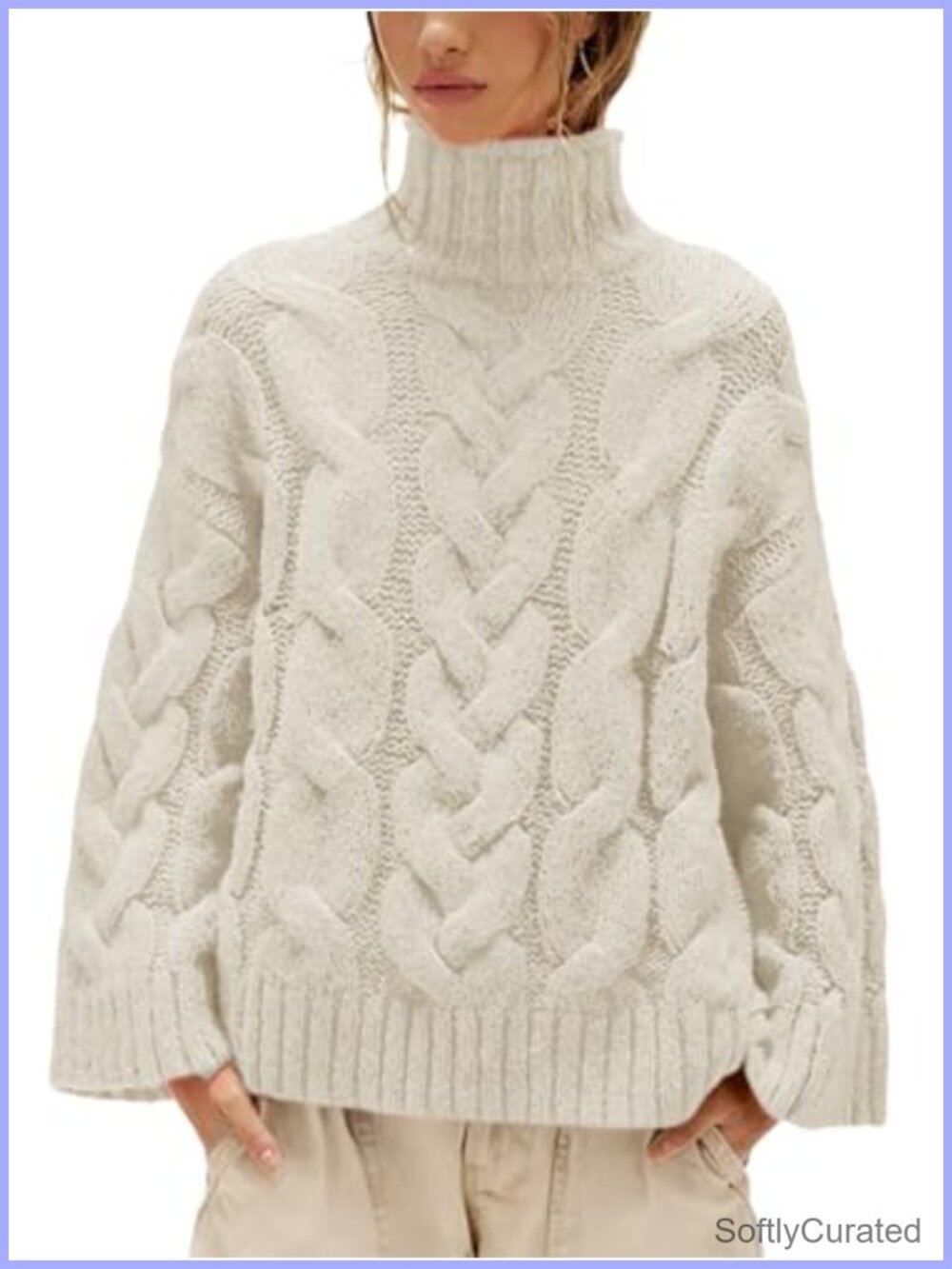 Chunky Cable Knit Turtleneck Sweater Oversized Pullover Fall Winter